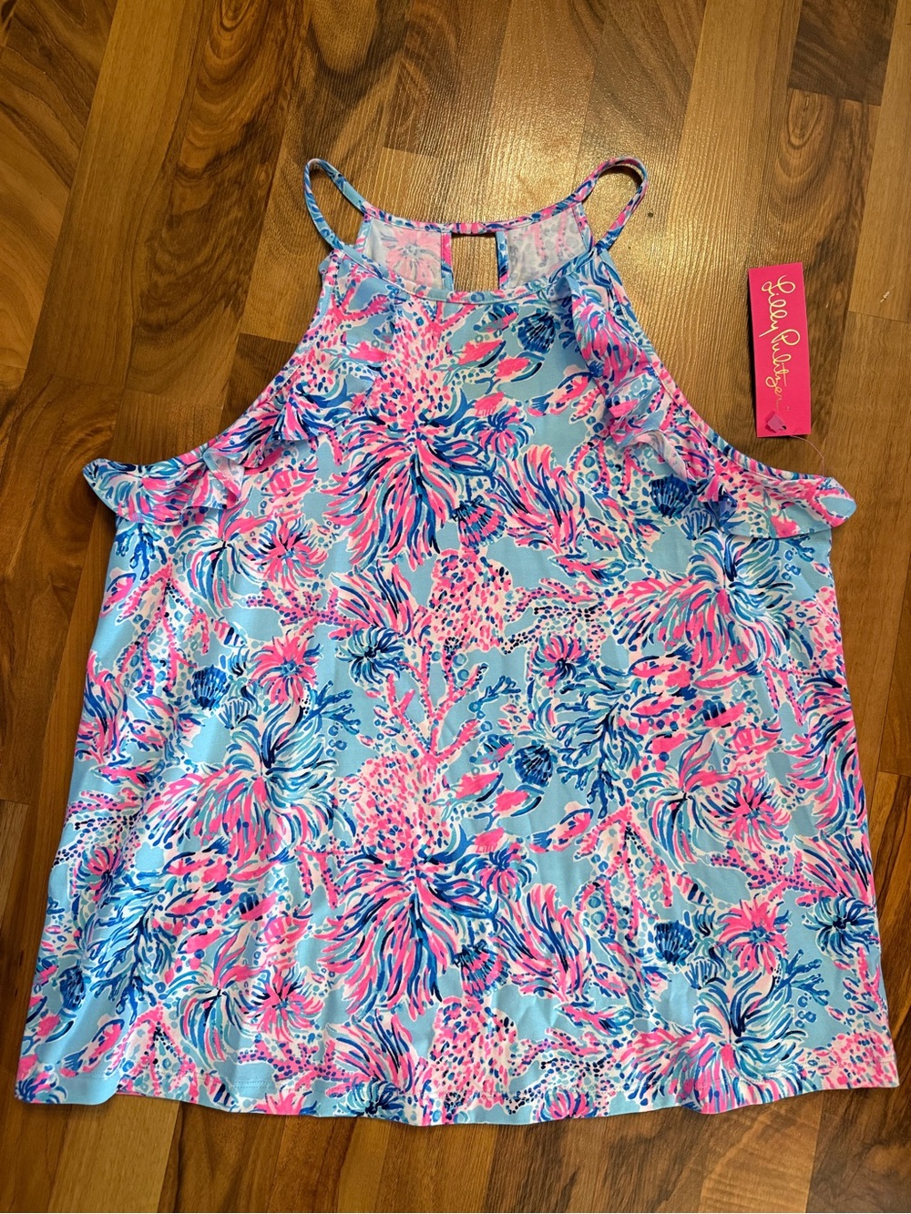 Lilly Pulitzer Billie Halter Top swing fit Celestial Blue Seek And Sea print L